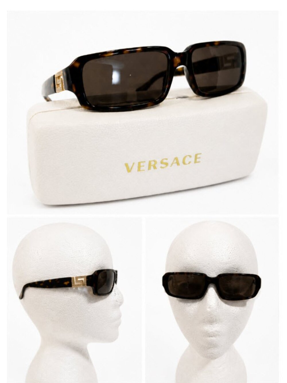 Versace Tortoise Crystal Greek Key Sunglasses 4008B Brown w/ Case